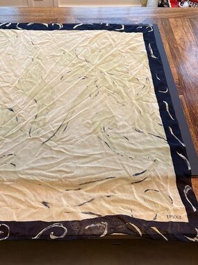 Episode light greenish yellow Square Scarf with dark Navy Border